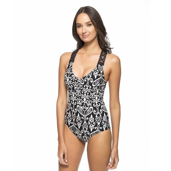 Athena Women Sand Tropez Macrame Halter One-Piece Black Size 14 - Picture 2 of 3